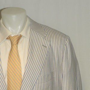 Kiton Bespoke Vicuna Blend White Blue Stripe Seersucker Style Sport Coat 52XL